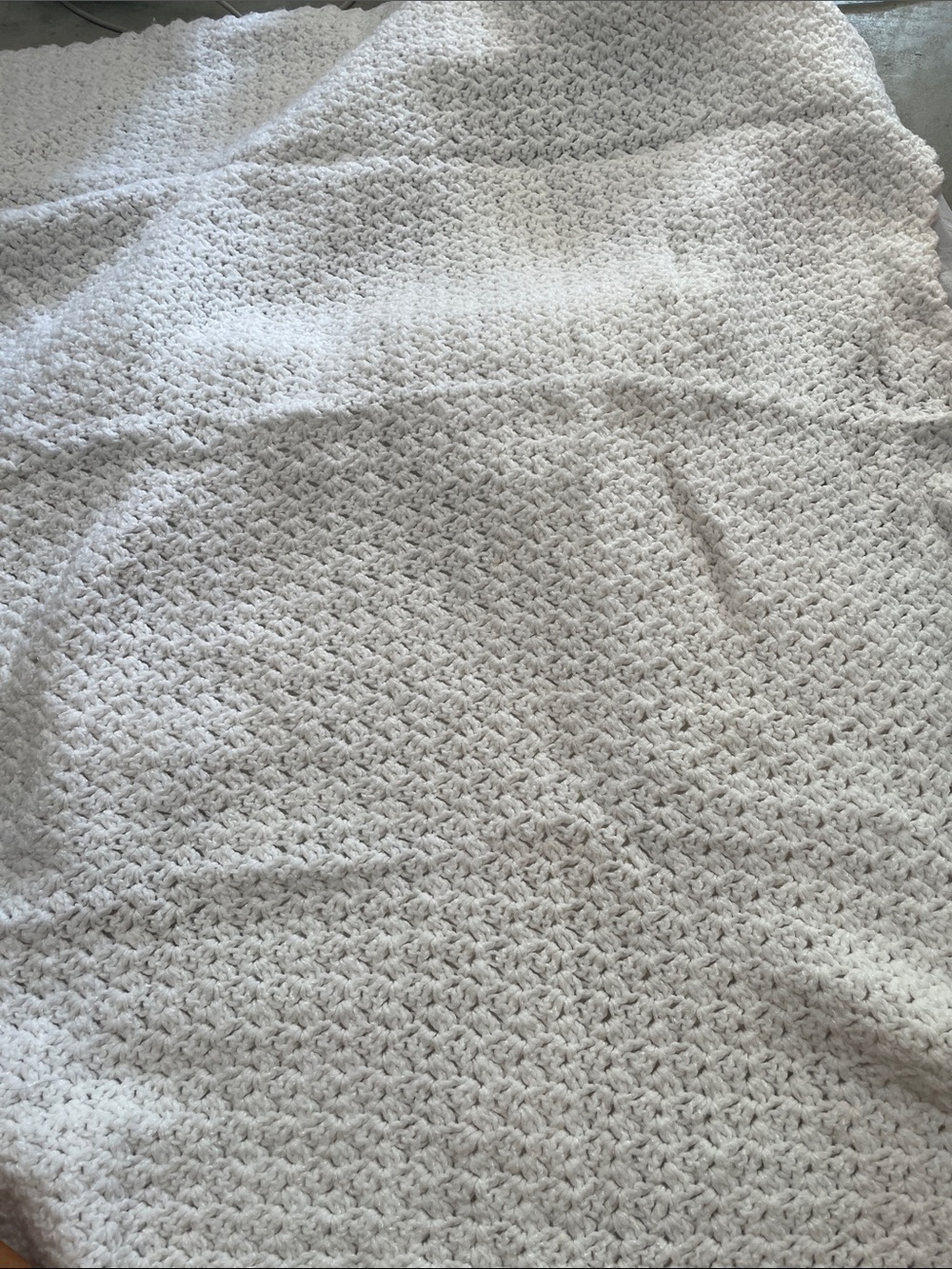 Soft White Textured Crochet Throw Blanket